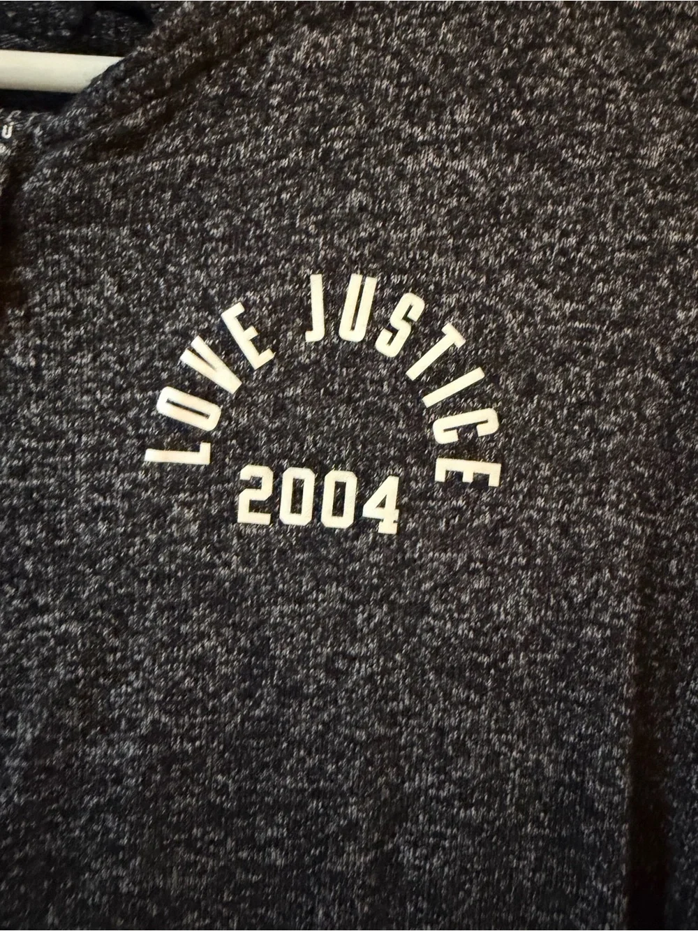 Justice Girl’s Black Heather Zip-Up Hoodie with 'Love Justice 2004'